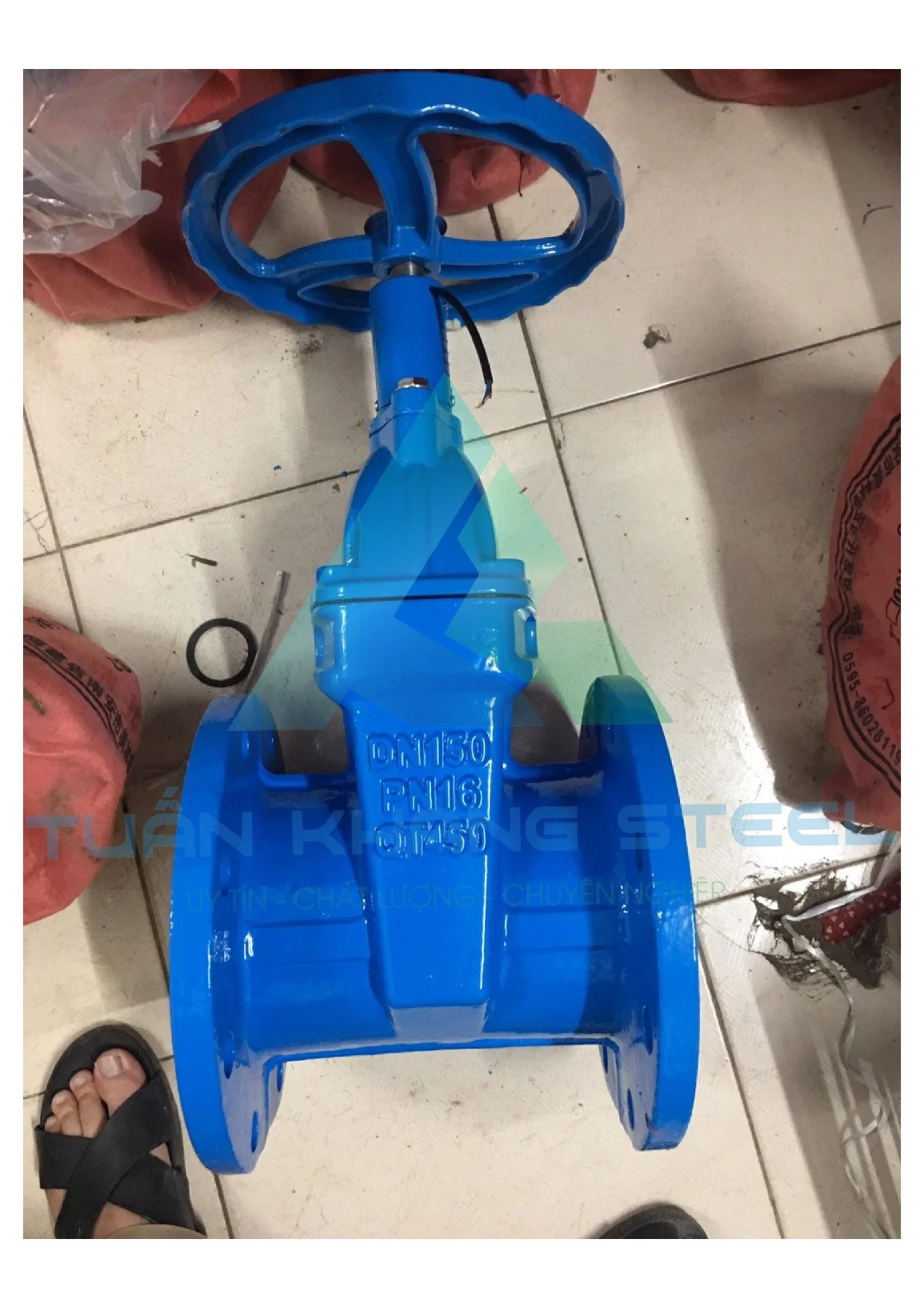 Van cổng ty chìm cánh cao su, màu xanh PN16