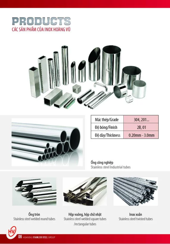 Catalogue ống INOX Hoàng Vũ | Tải file pdf Catalogue ống INOX Hoàng Vũ