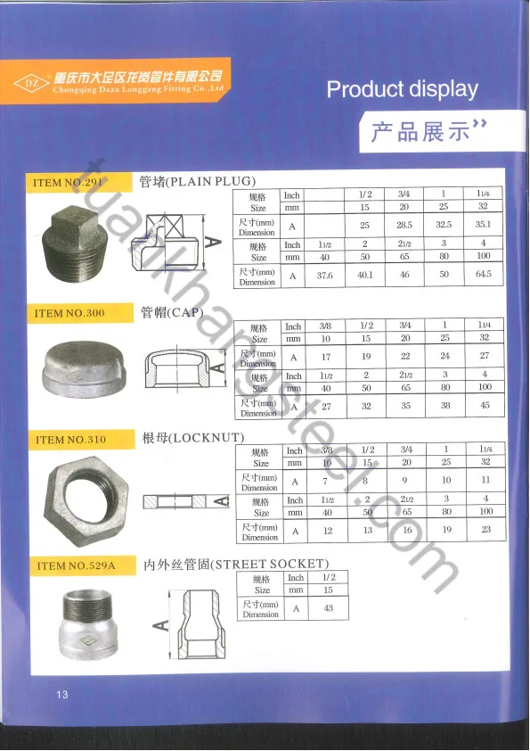 CATALOGUE Phụ kiện ren CHONGQING DAZU LOANGGANG FITTING CO., LTD | DOWNLOAD CATALOGUE Phụ kiện ren DZ