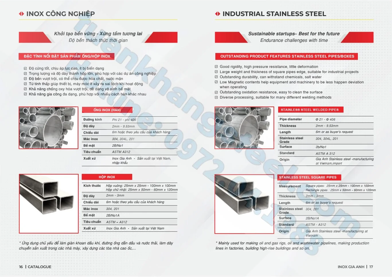 Catalouge Ống INOX GIA ANH 201/304/316 mới nhất 2023 PDF
