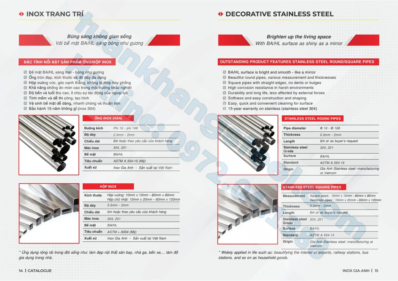 Catalouge Ống INOX GIA ANH 201/304/316 mới nhất 2023 PDF