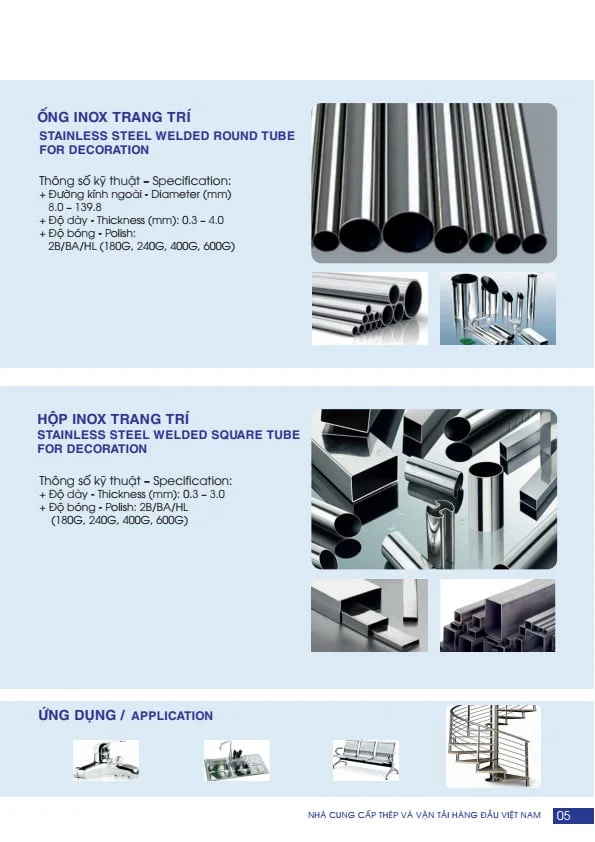 Catalouge Ống INOX NAM PHÁT 201/304/316 mới nhất 2023 PDF