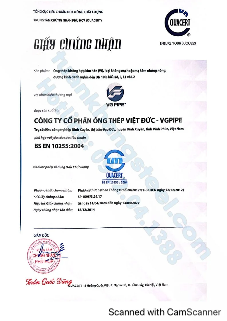 Bộ Hợp chuẩn – Hợp quy Ống thép Việt Đức mới nhất đến năm 2027 – Bản FULL