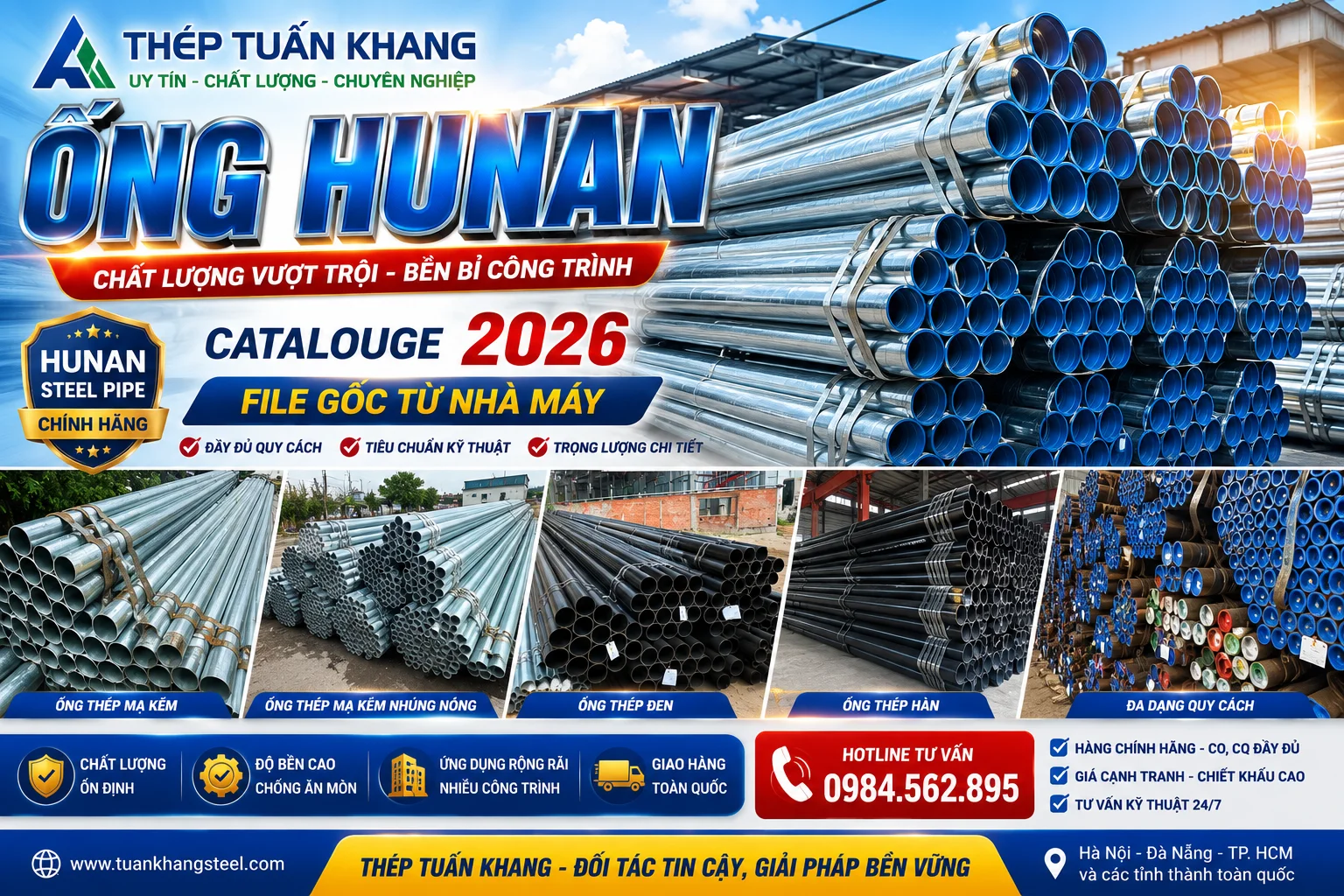 Catalouge Ống Thép Hunan 2026 File Gốc Từ Nhà Máy – Báo Giá & Quy Cách Mới Nhất