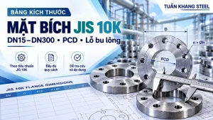 Bảng kích thước mặt bích JIS 10K DN15 đến DN300, PCD và lỗ bu lông