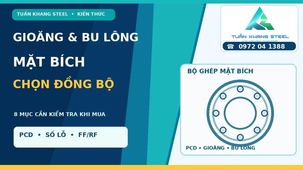 Gioăng và bu lông mặt bích - checklist chọn đồng bộ theo tiêu chuẩn, PCD và mặt làm kín Tuấn Khang Steel