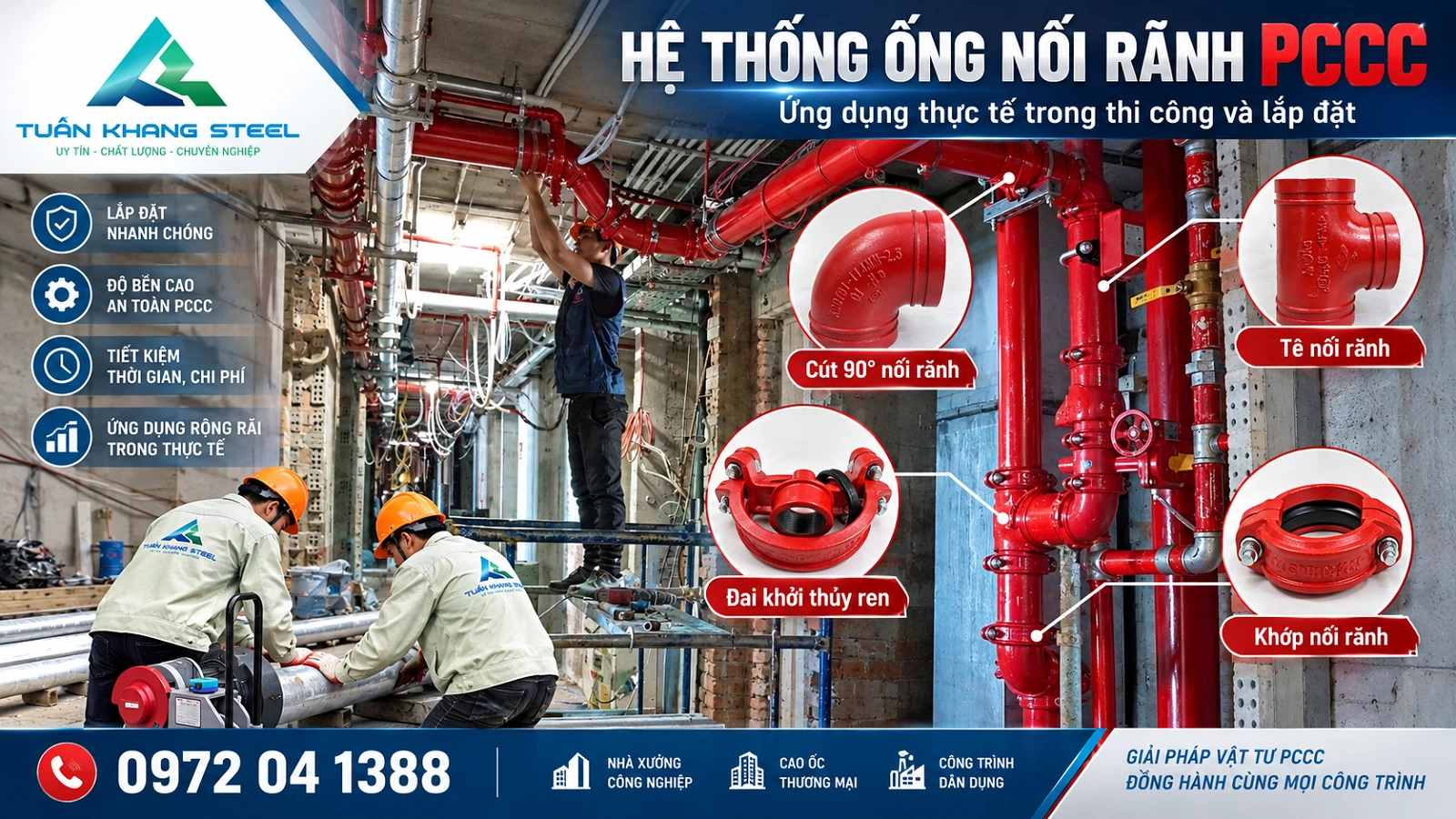Hệ thống ống nối rãnh PCCC minh họa bằng hình ảnh Tuấn Khang Steel